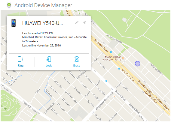 م شدن و یا به سرقت رفتن گوشی از جمله اتفاقاتی است که به صورت محتمل یکبار در زندگی خودتان یا دوستانتان به آن برخورد خواهید کرد. به هرحال چه گوشی شما گم شده باشد و چه به سرقت رفته باشد دو راه حل کلی برای یافتن مکان فعلی آن وجود دارد که البته هرکدام از این روشها مستلزم پیش نیازهایی است که میبایست با آیندهنگری خود قبل از رخداد اتفاق در نظر گرفته باشید. به طور کلی یافتن مکان گوشی با استفاده از اینترنت و GPS میسر است که هرکدام را به صورت جداگانه توضیح خواهیم داد. روش اول: استفاده از اکانت گوگل پیش نیاز: متصل کردن گوشی به اکانت جیمیل برای اینکه بعدا بتوانید از قابلیت Android Device Manager که یکی از قابلیتهای کاربردی گوگل است استفاده کنید حتما باید یکبار از گوشی اندرویدی خود وارد اکانت جیمیل خود شوید. فرقی نمیکند از چه طریقی (جیمیل، گوگل پلی، Maps، یوتیوب و ....)وارد اکانت خود شوید، فقط کافیست یکبار از طریق گوشی اندرویدی خود اطلاعات جیمیل خود را وارد کرده باشید. اینک در صورتی که گوشی شما گمشده باشد میتوانید با مراجعه به این لینک و وارد کردن اطلاعات اکانت خود مکان فعلی گوشی خود را با دقت بسیار خوبی شناسایی کنید. در شکل زیر نمایی از این قابلیت گوگل را مشاهده میکنید. همانطورکه مشاهده میکنید دایره آبی رنگ نشان دهنده مکان گوشی شماست. همچنین 3 گزینه برای اقدامات بعدی وجود دارد: Ring: به مدت 5 دقیقه صدای زنگ گوشی شما پخش خواهد شد. این مورد برای مواردی مناسب است که گوشی شما در نقطه کوری گم شده و پیدا کردنش مشکل است با استفاده از این قابلیت میتوانید گوشی خود را پیدا کنید. Lock: با استفاده از این قابلیت میتوانید در صورت گم شدن گوشی، گوشی خود را قفل کرده و برای آن پسورد بگذارید. Erase: این گزینه برای مواردی است که گوشی شما گم شده و اطلاعات بسیار حساسی در آن دارید که به شدت شما را نگران کرده است. اکیدا توصیه میشود در چنین مواردی از این قابلیت استفاده کنید تا اطلاعات شما کلا از روی گوشیتان پاک شود. نکته: گوشی شما در صورتی توسط این قابلیت گوگل ردیابی خواهد شد که به اینترنت متصل شده باشد. در واقع مکان ارائه شده، مکانیست که آخرین بار گوشی شما آنلاین بوده است. مسلما بهرهگیری از گوشیهای هوشمند بدون اتصال به اینترنت فایده چندانی ندارد پس به احتمال زیاد گوشی شما بعد از سرقت نیز به اینترنت متصل خواهد شد. البته توصیه میشود اگر باتری گوشی شما ظرفیت کافی را داراست همواره دیتای گوشی خود را روشن کنید تا در صورت گم شدن سریعتر بتوانید آنرا ردیابی کنید. روش دوم: استفاده از GPS پیش نیاز: نصب نرم افزار GPS SMS Phone Finder روش دیگر استفاده از نرم افزار فوق است. این نرم افزار را میتوانید از این لینک دانلود کنید. حال بعد از اینکه نرم افزار را بر روی گوشی خود نصب کردید در صورتی که گوشی خود را گم کردید از خط دیگری عبارت locateme YOUR_KEY را به خط خود ارسال کنید. YOUR_KEY در واقع رمز شماست که با اجرای اپلیکیشن باید آن را تعیین کنید مثلا اگر رمز شما Cat92 باشد باید عبارت locateme Cat92 را پیامک کنید. در این صورت اطلاعات مکان فعلی گوشی شما به صورت لینک برایتان ارسال خواهد شد. با وارد کردن این لینک در مرورگر می توانید مکان گوشی خود را بر روی نقشه مشاهده فرمایید. نکته: توجه داشته باشید باید حتما GPS گوشی شما روشن باشد تا بتوانید از این نرم افزار استفاده کنید. به این منظور میتوانید همواره GPS خود را روشن نگه دارید و برای اینکه بعد از سرقت GPS شما خاموش نشود از اپلیکیشنهای قفل گذاری استفاده کرده و بر روی تنظیمات خود پسورد بگذارید. هشدار: در صورتی که مطمئنید گوشی شما به سرقت رفته و گم نشده است به هیچوجه شخصا اقدام به پیگیری موضوع نفرمایید و حتما از طریق مراجع ذیصلاح اقدام به پیگیری موضوع نمایید. گردآورنده:هادی طيبی منبع: پایگاه اطلاع رسانی پلیس فتا