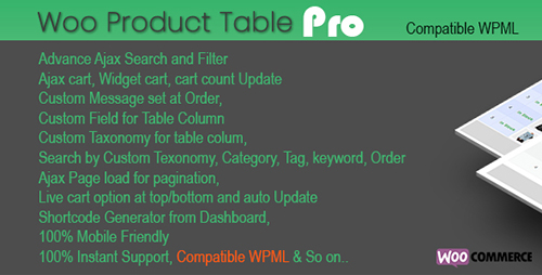 افزونه جدول سفارش محصولات ووکامرس Woo Products Table Pro